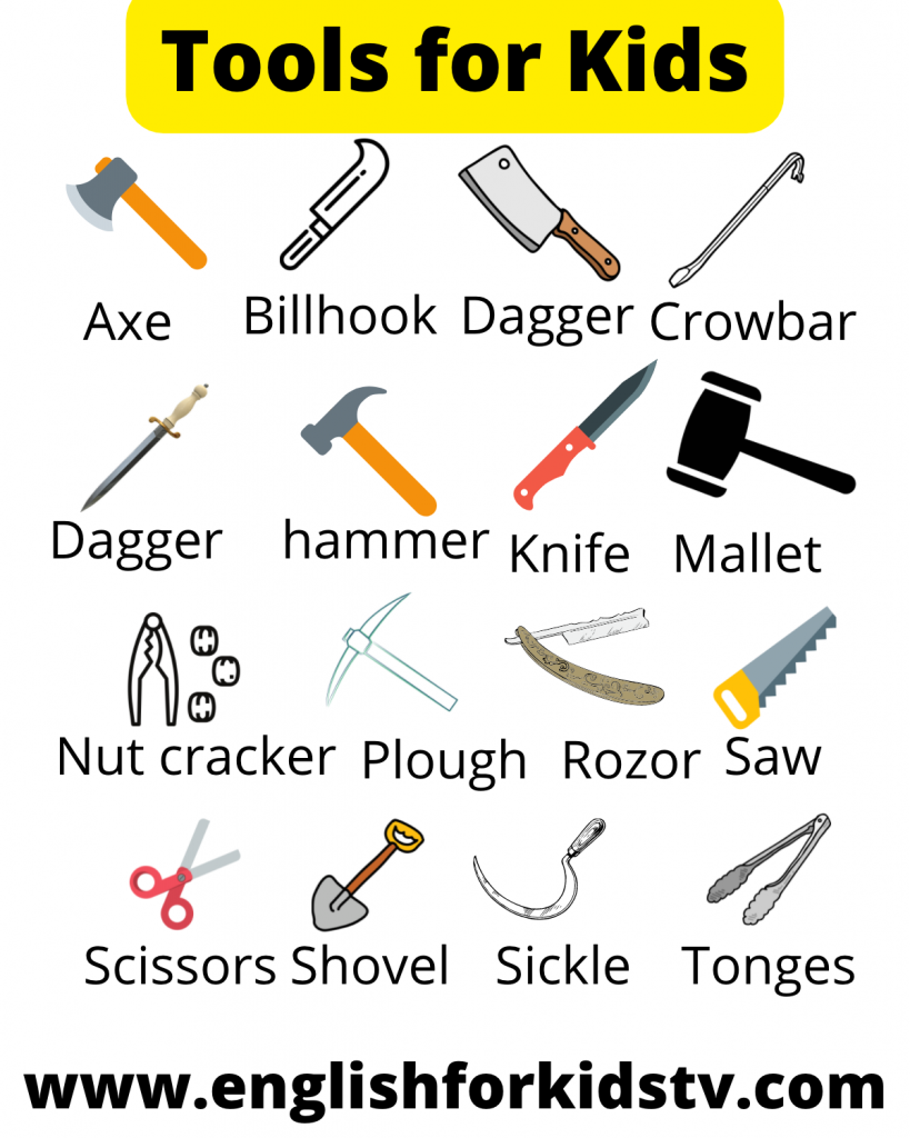 Tools Name in English for kids