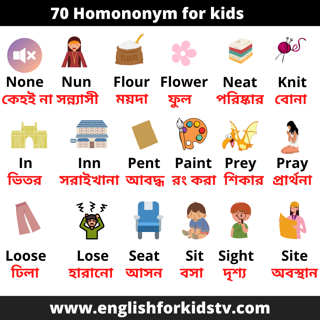 70 Homophones for kids