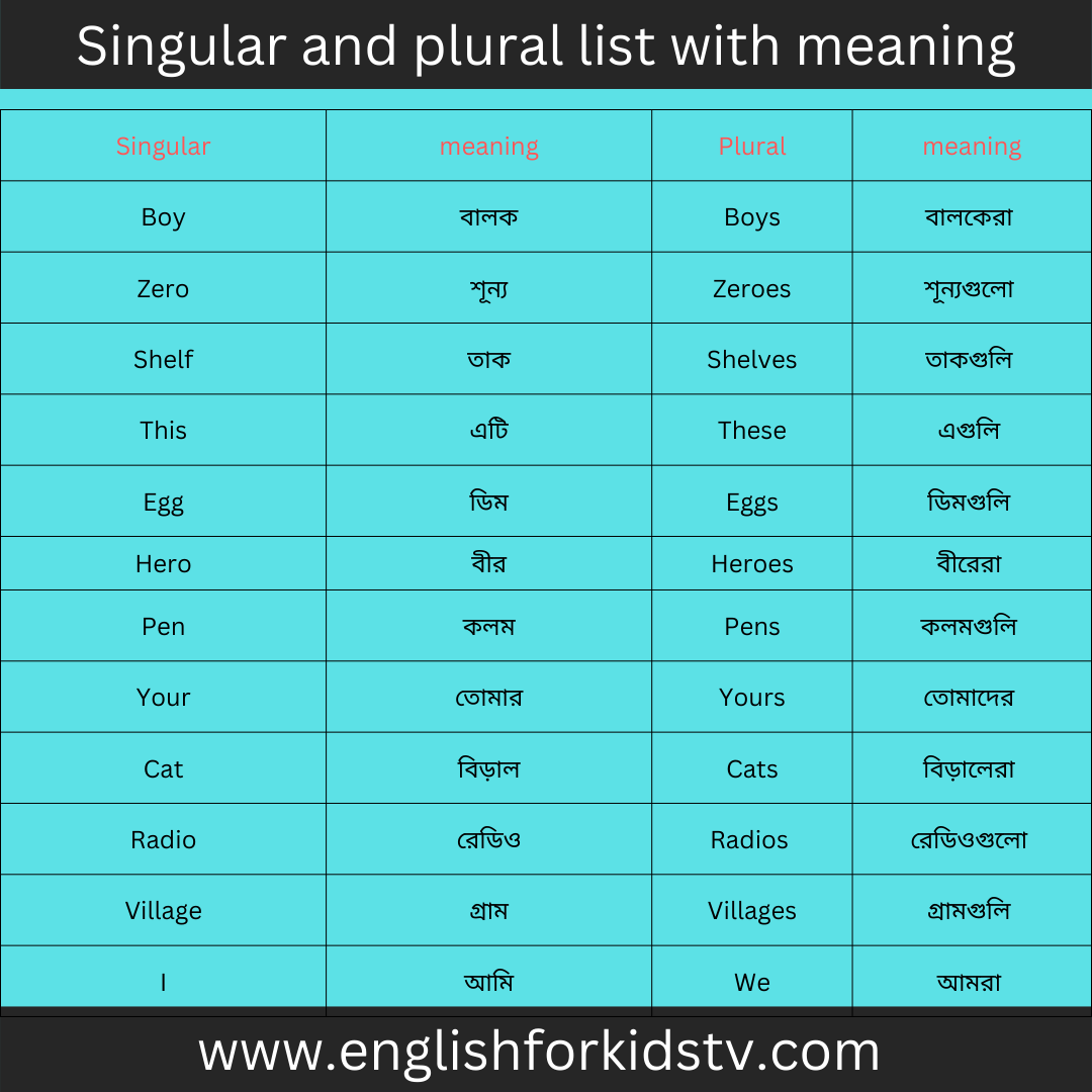 Singular Plural For Kids English For Kids