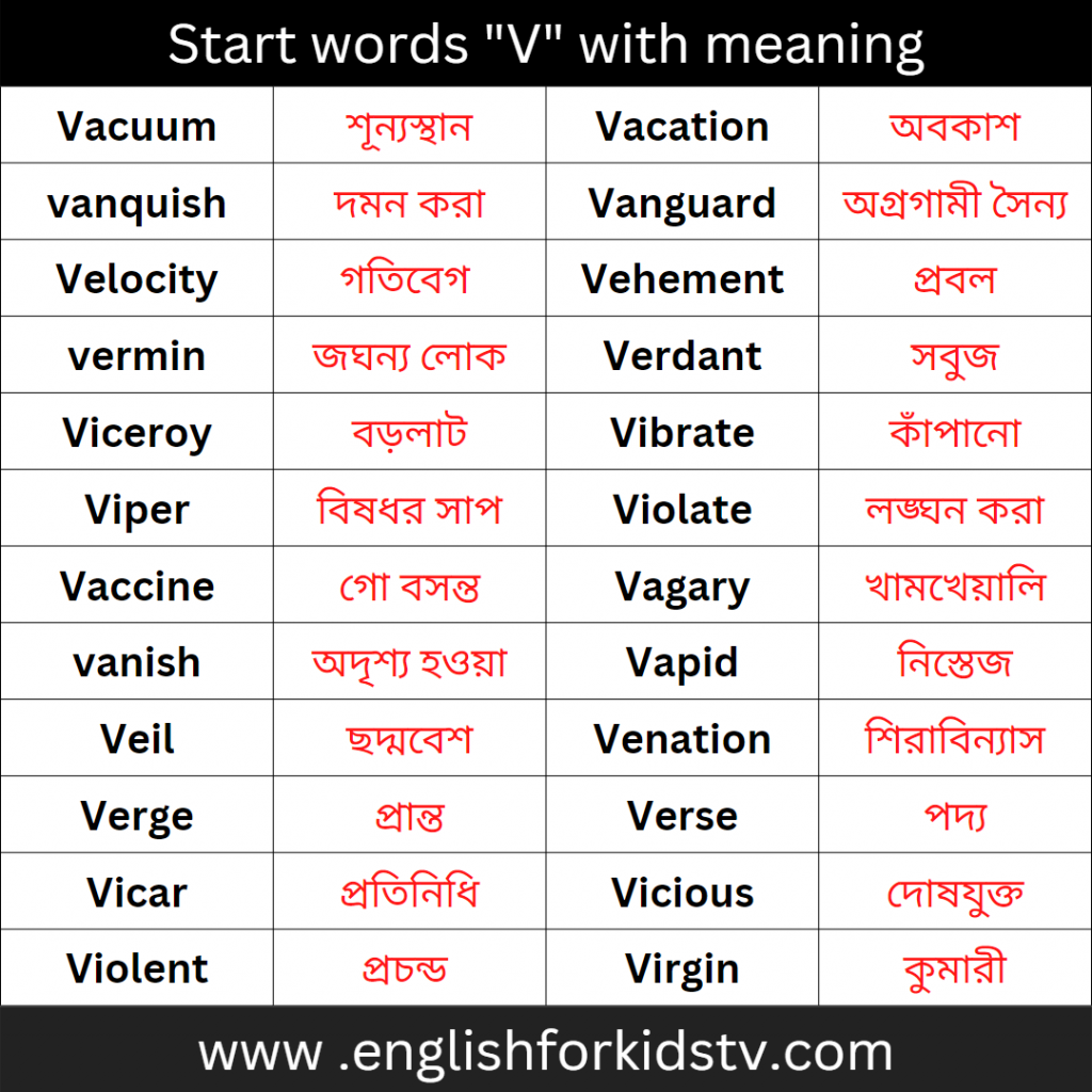Start words "V" with meaning - English For Kids