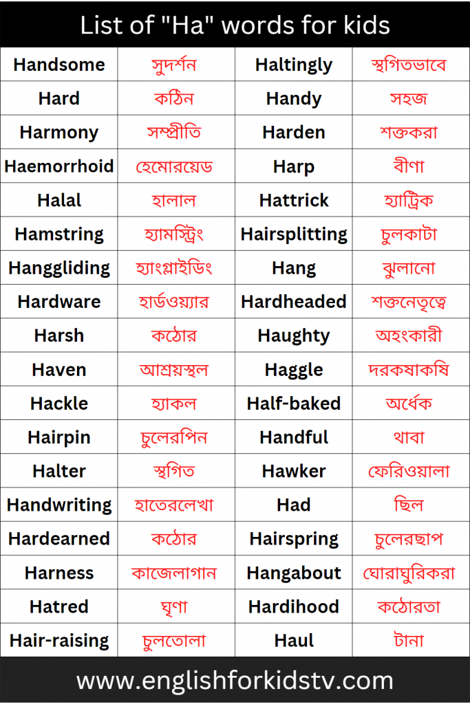 List of "Ha" words for kids