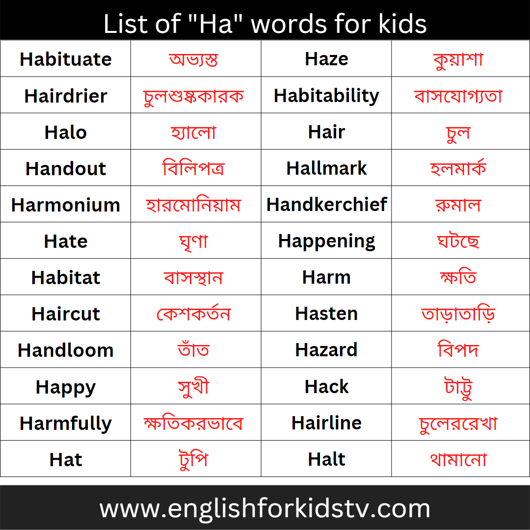 List of "Ha" words for kids