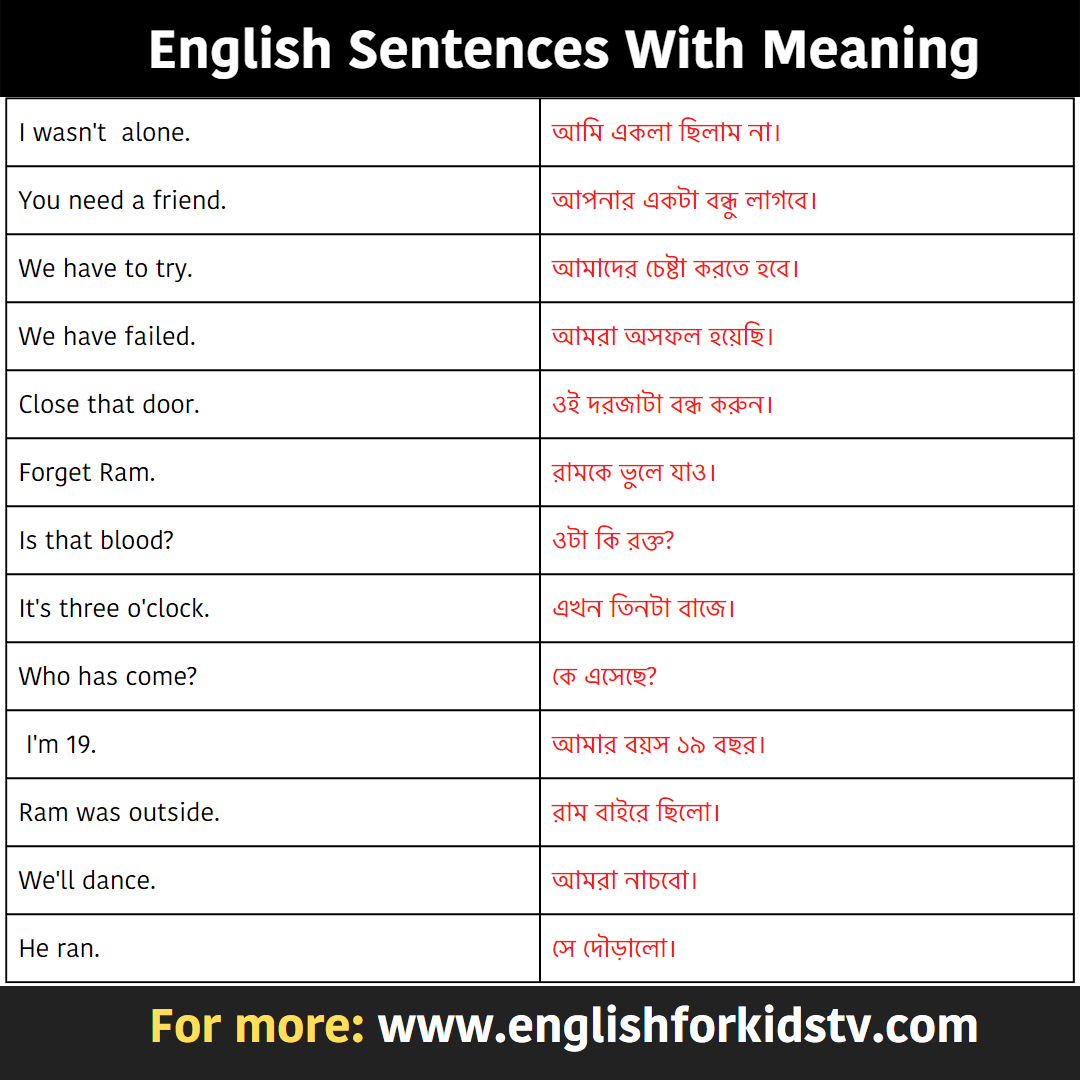 English sentences with Bengali meaning