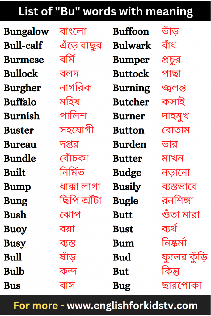 List of "Bu" words with meaning