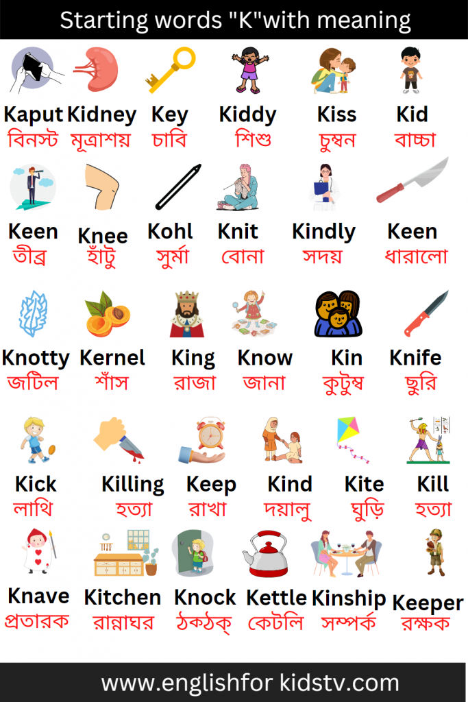 Starting Words K with Meaning English For Kids