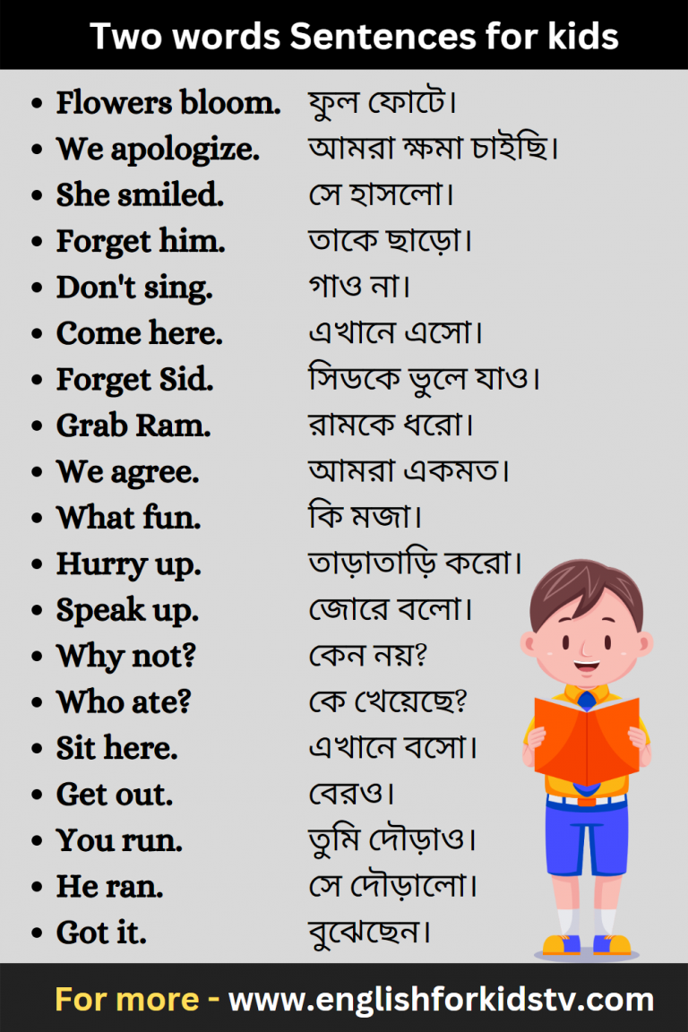 Two words Sentences for kids English For Kids
