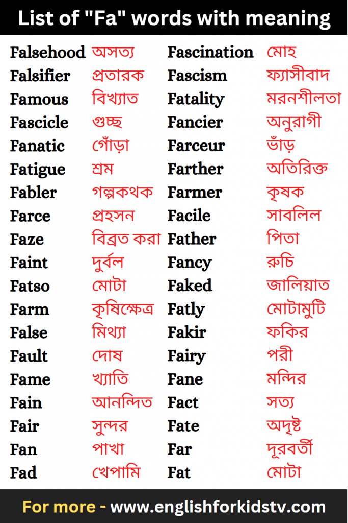 List of "Fa" words with meaning