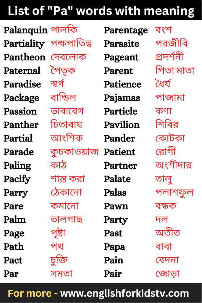 List of "Pa" words with meaning