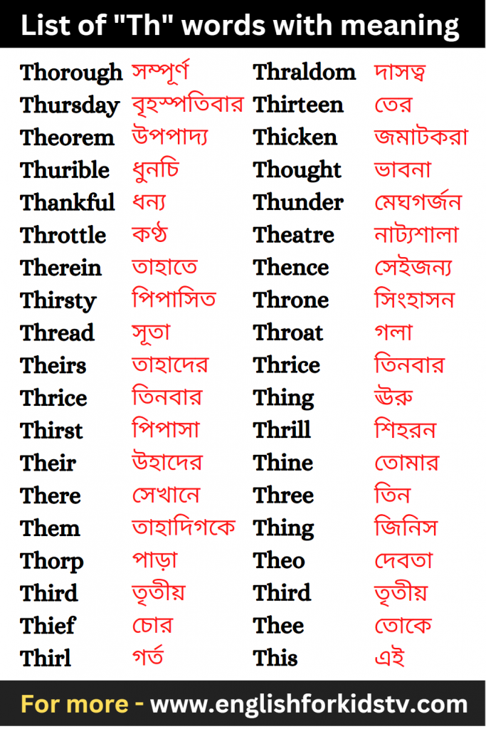 List of "Th" words with meaning