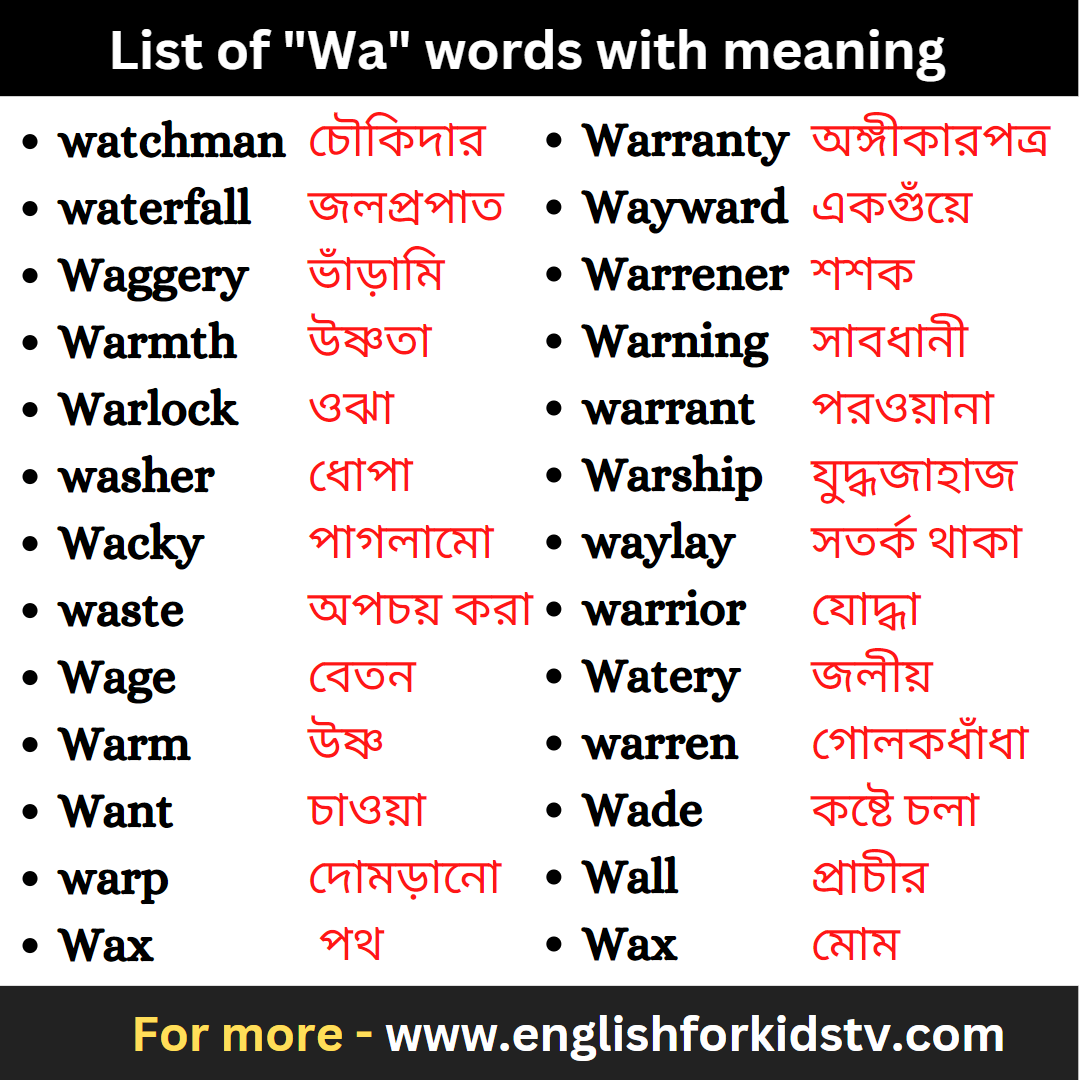 List of "Wa" words with meaning