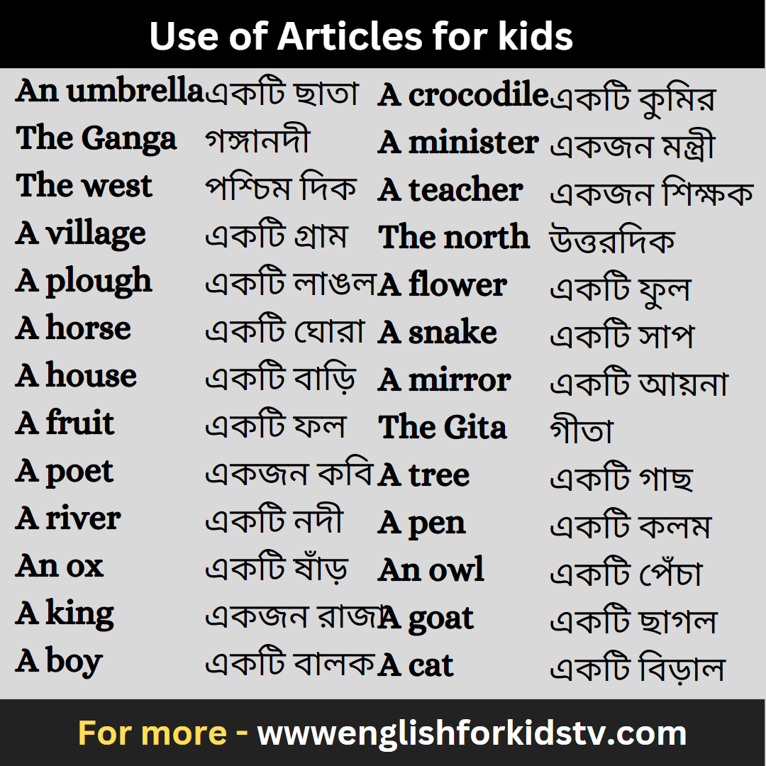 Use of Articles for kids