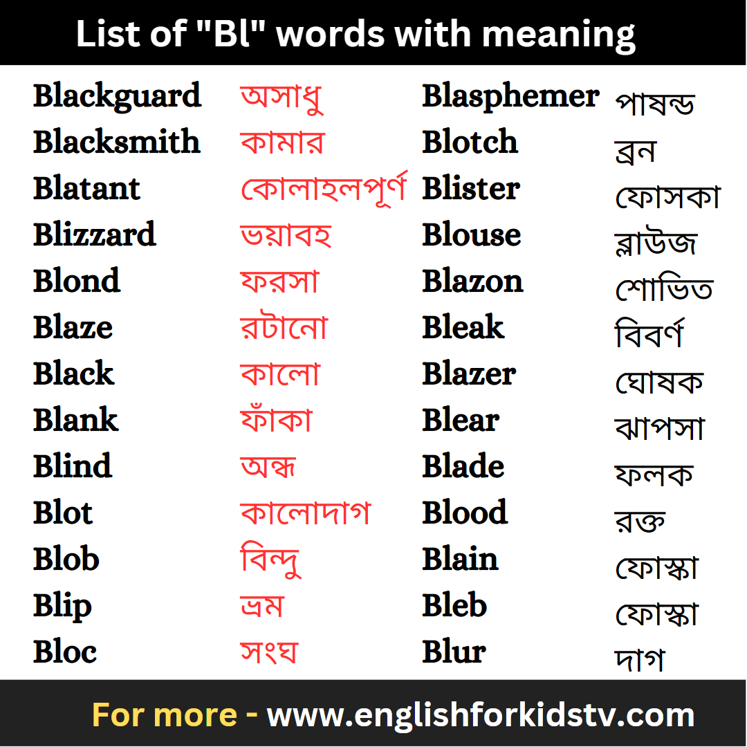 List of "Bl" words with meaning