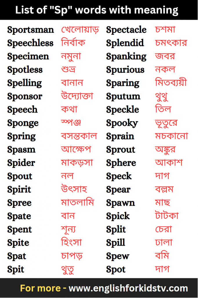 List of "Sp" words with meaning