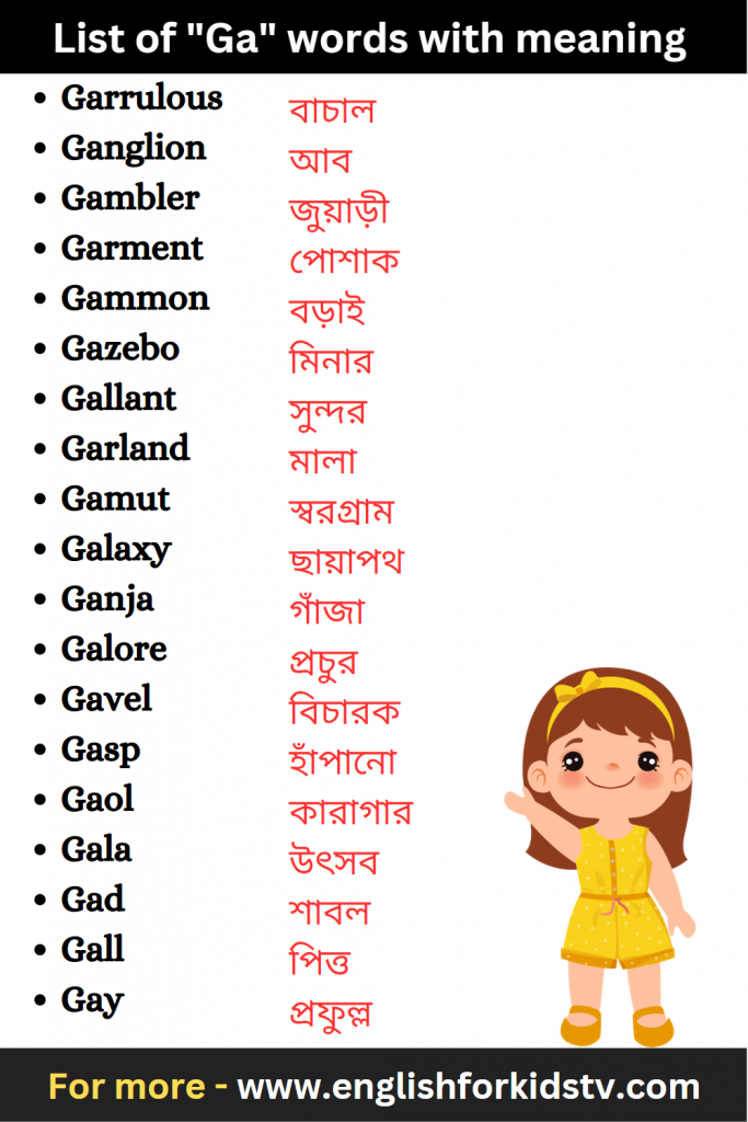 List of "Ga" words with meaning