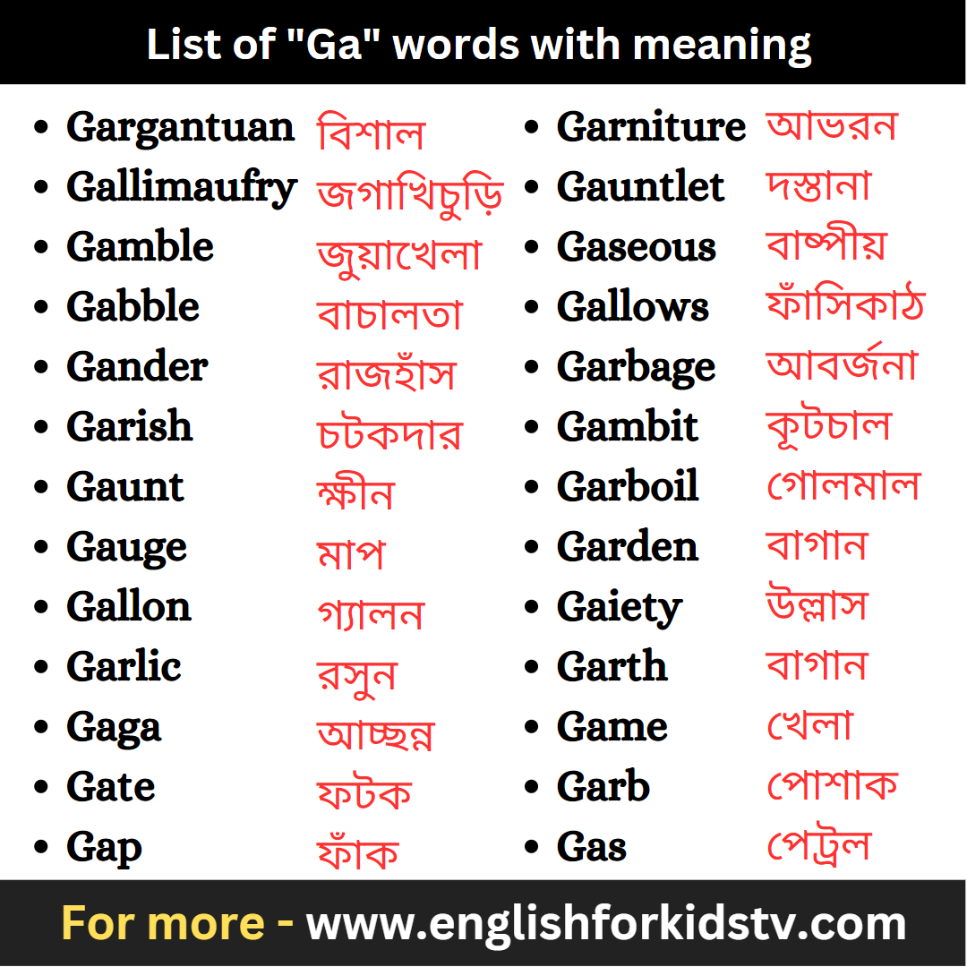 List of "Ga" words with meaning