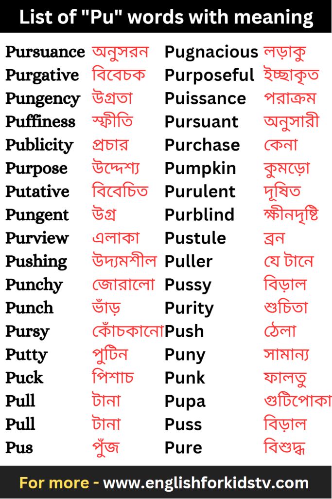 List of "Pu" words with meaning