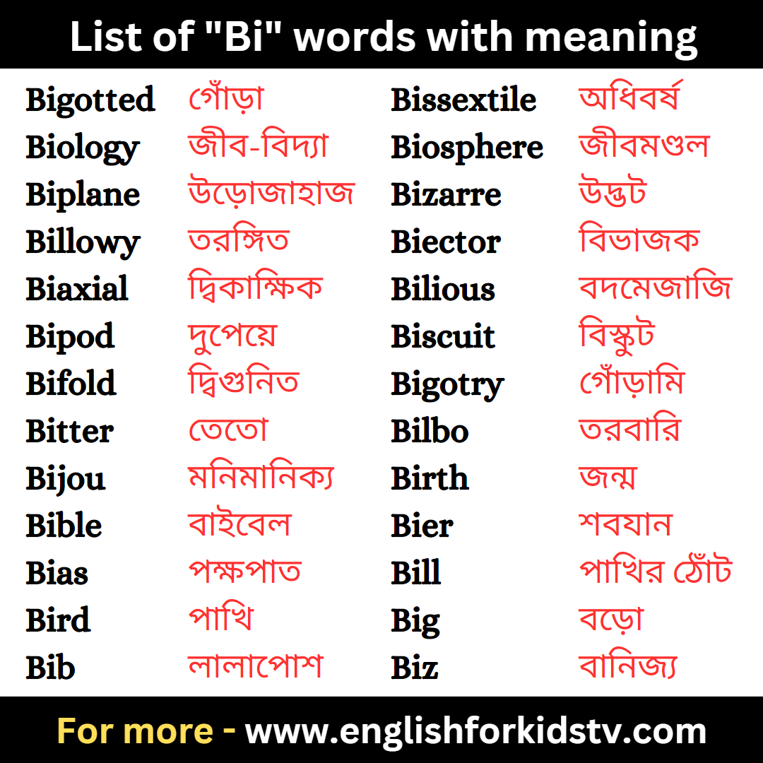 List of "Bi" words with meaning