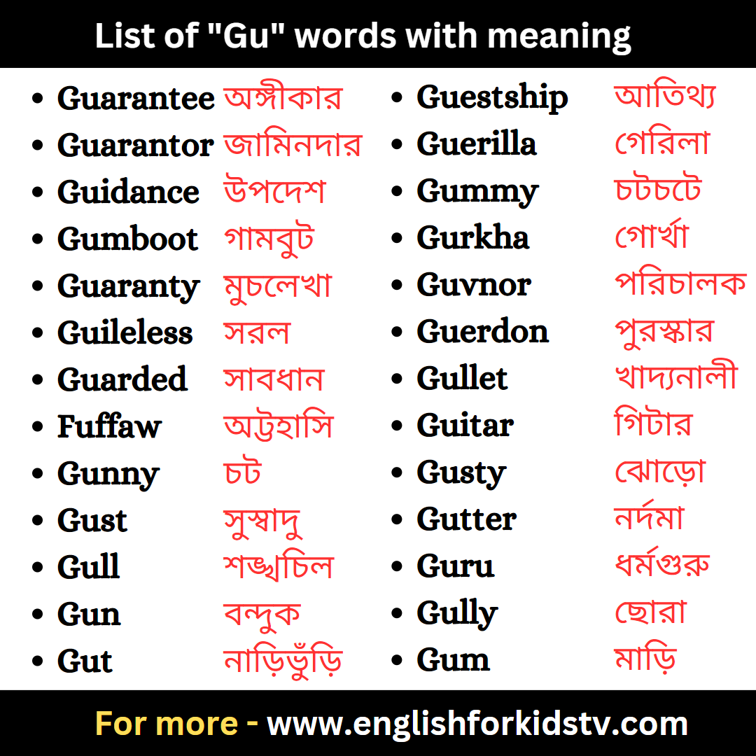 List of "Gu" words with meaning