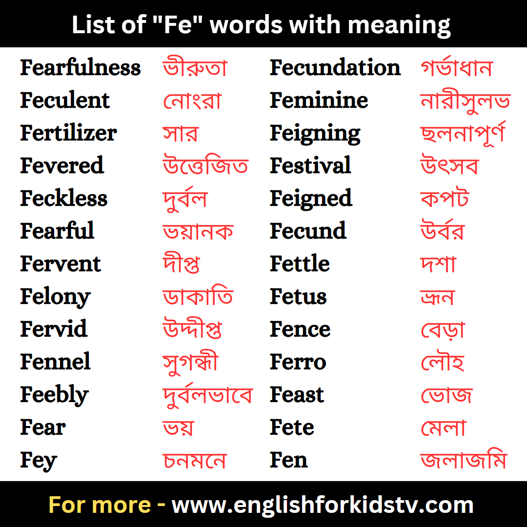 List of "Fe" words with meaning